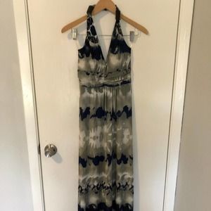 NEW Cristina Love Maxi Dress Open Back Empire Waist Halter Boho Navy Grey Small